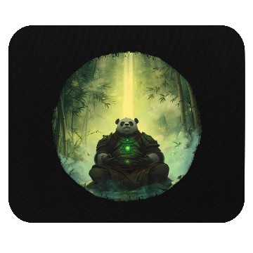 Discover Meditating Panda Monk in a Glowing Bamboo Grove Mouse Pads
