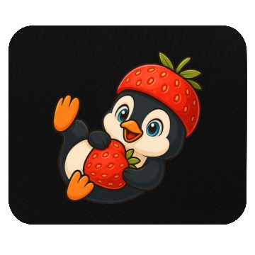 Discover Cute penguin with fruity strawberry hat cartoon Mouse Pads