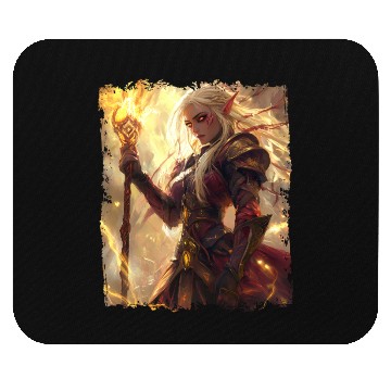 Discover Fiery Elf Mage with Glowing Magical Staff Design Mouse Pads