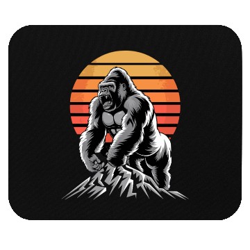 Discover Mighty Gorilla Roaring on Mountain Sunset Mouse Pads