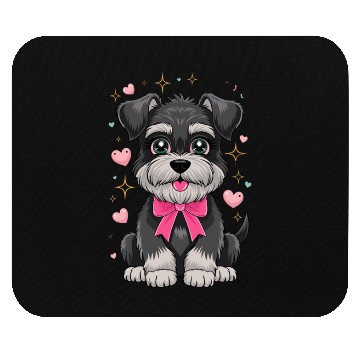 Discover Cute Schnauzer With Pink Bow Surrounded by Hearts Mouse Pads