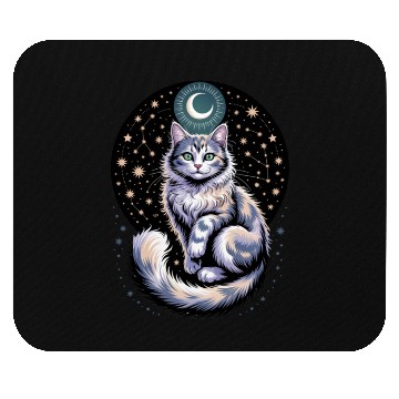 Discover Celestial Cat with Stars and Moon Mouse Pads