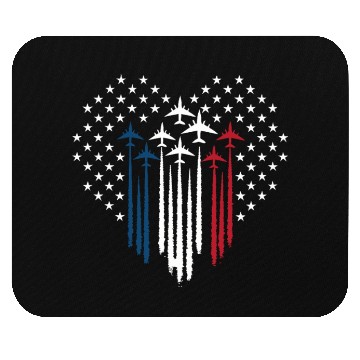 Discover Fighter Jet Airplane USA Flag Heart Mouse Pads