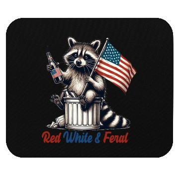 Discover Red White and Feral Raccoon 4th July Mouse Pads