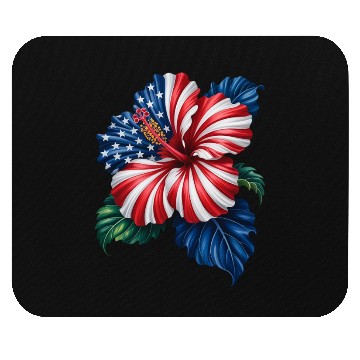 Discover Hibiscus Flower Patriotic American Flag 4th Mouse Pads