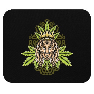 Discover handdrawn lion marijuana leaf with old school t Mouse Pads