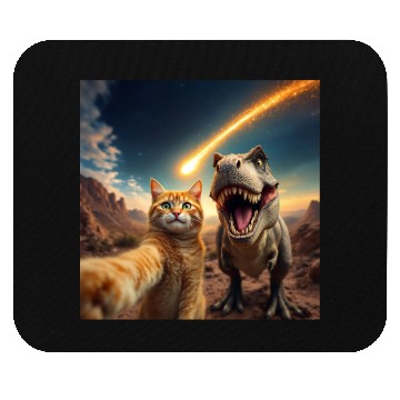 Discover Cat and Dinosaur Meteor Selfie Meme Funny Mouse Pads