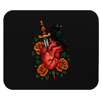 Discover Heart, Dagger, Raven and Roses – Tattoo Style Art Mouse Pads