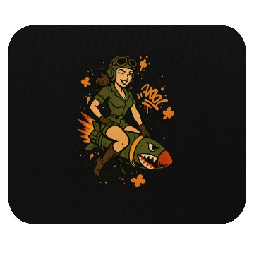 Discover Pin-Up Pilot on Missile | Vintage Graffiti Art Mouse Pads