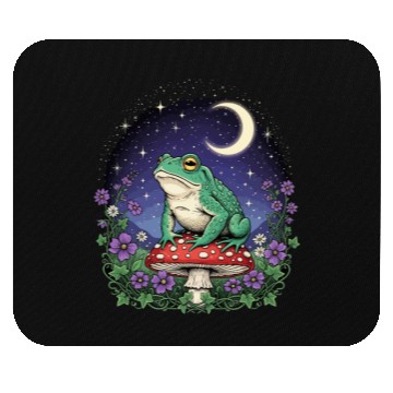 Discover Green Frog on Red Mushroom - Starry Night Mouse Pads