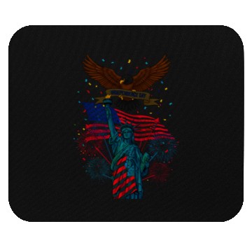 Discover US flag with eagle and statue of liberty Mouse Pads