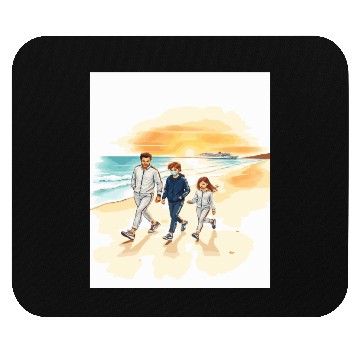 Discover family walking along the beach. Mouse Pads