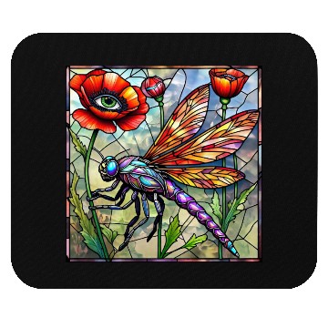 Discover Dragonfly stained glass poppy flower insect eye Mouse Pads