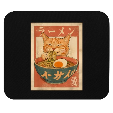 Discover Cat Ramen Funny Japanese Vintage Mouse Pads