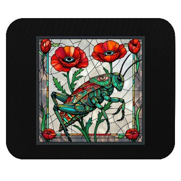 Discover Grasshopper cricket stained glass poppy flower Mouse Pads