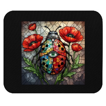 Discover Ladybug stained glass vibrant poppy flower insect Mouse Pads