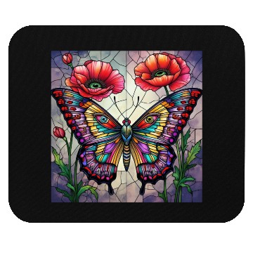 Discover Butterfly stained glass design vibrant poppy Mouse Pads