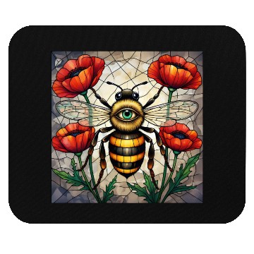 Discover Bumble bee stained glass vibrant poppy flower eye Mouse Pads