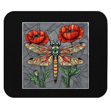 Discover Dragonfly stained glass design vibrant poppy eye Mouse Pads