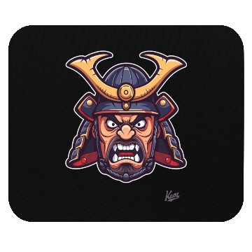Discover Angry samurai warrior head with helmet Mouse Pads