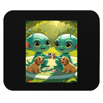Discover 2 ALIENS WITH 2 PUPPIES PLAYING CARDS Mouse Pads