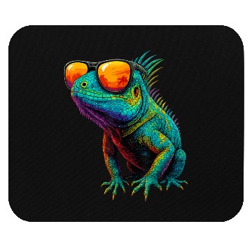 Discover Cool Neon Iguana with Sunset Sunglasses Mouse Pads