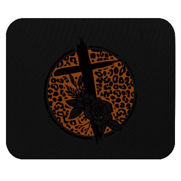 Discover Leopard Print Cross with Flowers Mouse Pads
