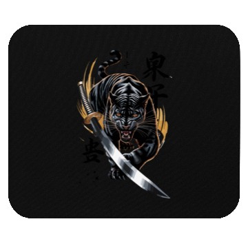 Discover Fierce Black Panther With Samurai Sword Mouse Pads