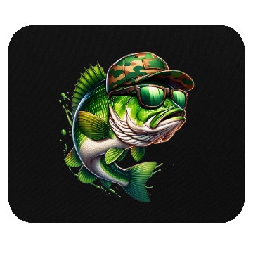 Discover Camo Hat Bass Fish with Green Sunglasses Mouse Pads
