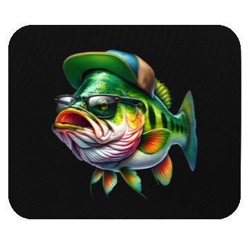 Discover Cool Bass Fish with Green Hat and Glasses Mouse Pads