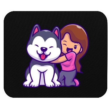 Discover Cute Girl Hugging Playful Husky Design Mouse Pads