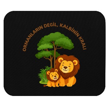 Discover Joyful Lion and Cub Under Green Tree Mouse Pads