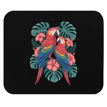 Discover Tropical Parrots Among Hibiscus Leaves Mouse Pads