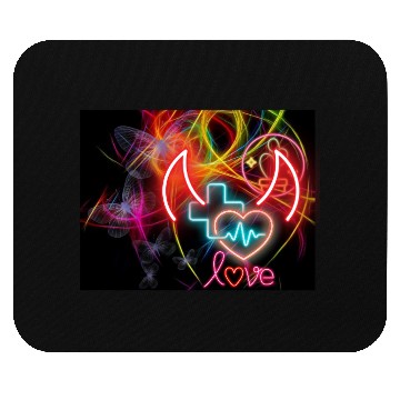 Discover Neon Heart and Devil Horns Love Design Mouse Pads