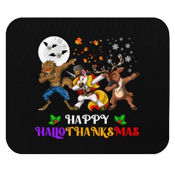 Discover Happy Hallothanksmas Dabbing werewolf Unicorn Deer Mouse Pads