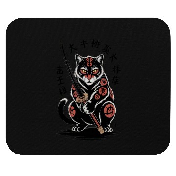 Discover Mythical Japanese Warrior Cat Design Mouse Pads