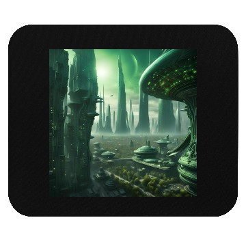 Discover Futuristic Cityscape with Alien Planets Mouse Pads