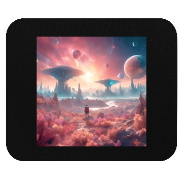 Discover Alien Planet Explorer in Surreal Landscape Mouse Pads
