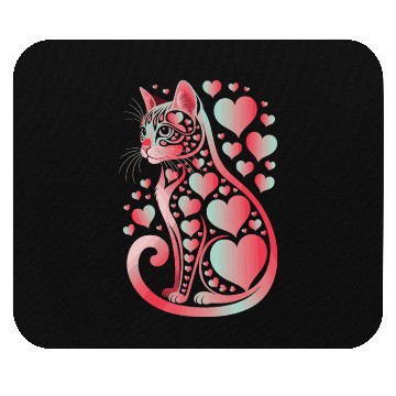 Discover Heart Pattern Cat Illustration with Playful Mouse Pads