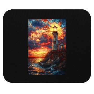 Discover Stained Glass Lighthouse Sunset Mouse Pads