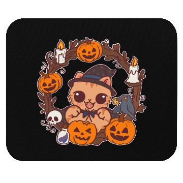 Discover Whimsical Halloween Cat with Pumpkin Magic Mouse Pads