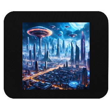 Discover Cyberpunk World Cityscape with Alien Ufo Skies Mouse Pads
