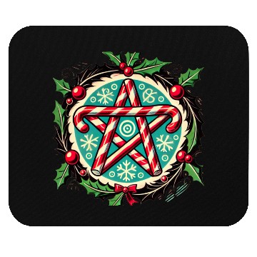 Discover Yule Pentacle with Candy Canes Pagan Holiday Desig Mouse Pads