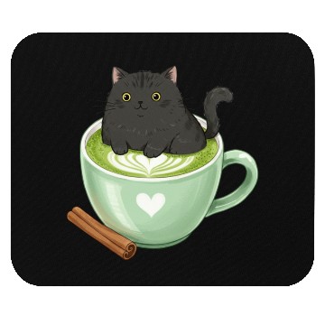 Discover Charming Cat in Green Matcha Cup Mouse Pads