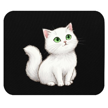 Discover Elegant White Cat with Green Eyes Mouse Pads