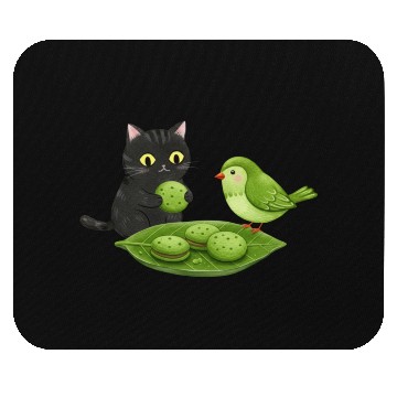 Discover Whimsical Cat Bird Snack Scene Mouse Pads
