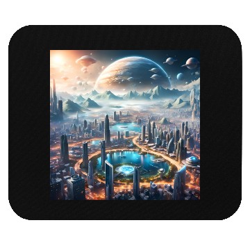 Discover Futuristic Cityscape with Alien Planets Sci-Fi Mouse Pads