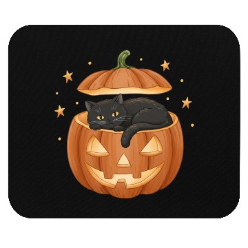 Discover Black Cat in Jack-O-Lantern Pumpkin Mouse Pads
