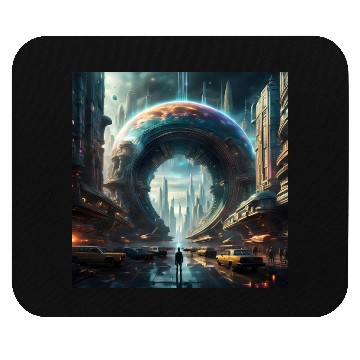 Discover Future Portal In Alien City with Circular Gateway Mouse Pads
