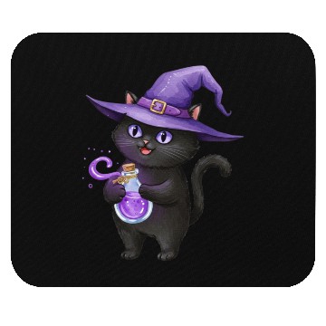 Discover Enchanting Black Cat Witch Illustration Mouse Pads